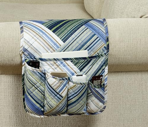 Brilliant Sunshine Teal Herringbone Patchwork Couch Armrest 5 Pockets Organizer, Slip Resistant Armchair Caddy, Washable Remote Controls Holder, Storage for Magazine, Tablet, Phone, iPad, Glasses,Teal - color: Teal