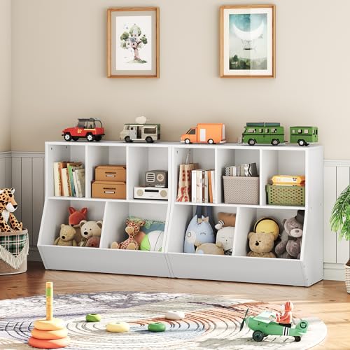 HOOBRO Kids Bookshelf, Bookcase Footboard, 31.5" L Toy Storage Cubby, Children's Toy Shelf, Toy Storage Cabinet, Fit for Children's Room, Playroom, Hallway, Kindergarten, White WT328CW01 - color: White, size: 31.5"L x 11.8"W x 29.5"H