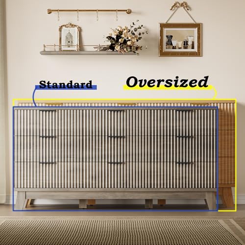 BORNOON 63" Long Dresser for Bedroom, 9-Drawer Fluted Dresser, Extra-Wide Wood Chest of Drawers with Smooth Metal Slides, Stable Base, Modern Clothes Storage Cabinet for Living Room, Hallway, Nursery - color: Rustic Drift, size: XL 9-Drawer