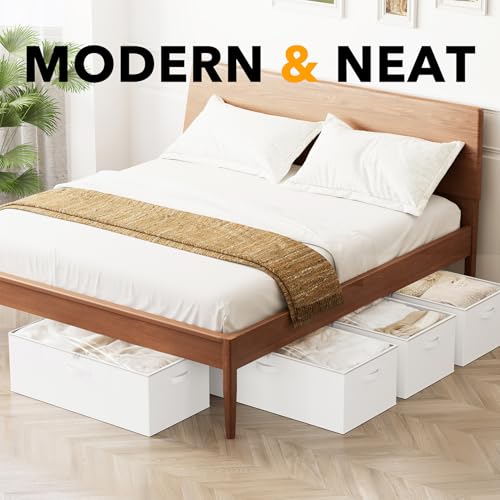 SpaceAid 4 Pack 10" High Under Bed Storage Containers, Large Underbed Storage Organizer Bins with Lids for Bedroom, Dorm, Clothes, Closet Organization, Bed Sheets and Blankets (White) - color: White