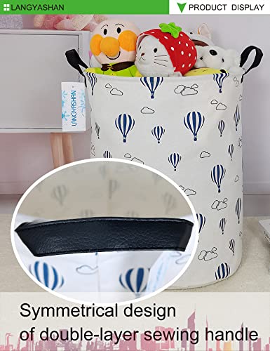 LANGYASHAN Laundry Basket Canvas Fabric Collapsible Organizer Basket for Storage Bin Toy Bins Gift Baskets Bedroom Clothes Children Nursery Hamper (Round Blue Balloon) - color: Blue Balloon