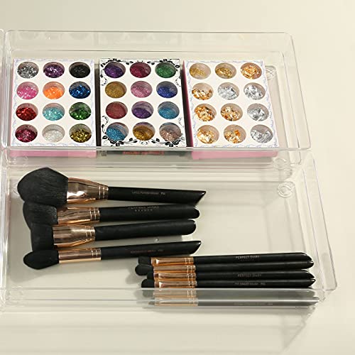 LotFancy Clear Plastic Drawer Organizer, 12’’ x 6” x 2’’, Set of 3 Drawer Storage Containers Bins for Dresser Cosmetics Makeup, Stackable - size: 12x6x2''