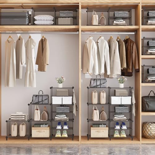 AWTATOS Closet Organizer 8 Cube Storage Shelves Clothes Organizers Stackable Cubby Shelving for Closet Bedroom Living Room Grey - color: Grey