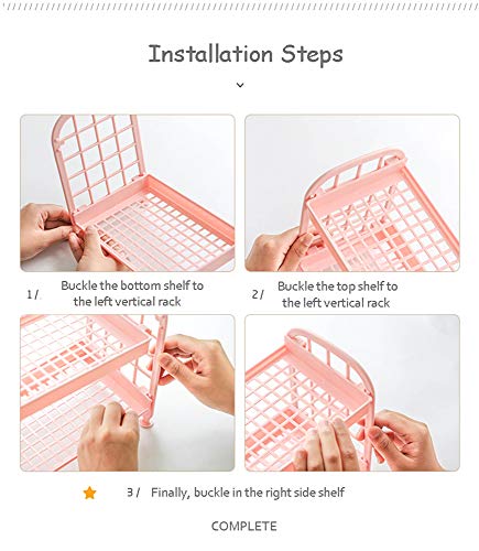 UnnFiko 2-Layers Table Shelf Organizer, Adjustable Plastic Storage Rack Shelf Square Basket Desk Stand Table Storage Organizer Shelves (Pink) - color: Pink