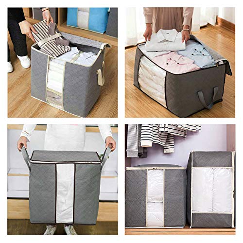 Szxc 2 Pack Foldable Large Storage Bags - Horizontal + Erect for Comforter Blanket Quilt Clothes Pillow, Clear Window & Handles, Closet Under Bed Organizer - size: Extra Large (Horizontal + Erect), style: Set of 2