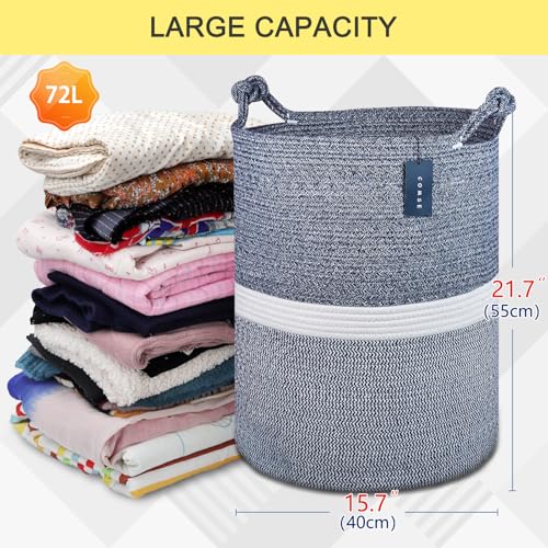 COMSE Extra Large Blanket Basket, Tall Woven Storage Basket, Nursery Hamper, 15.7”x 21.7”, Cotton Rope Laundry Hamper for Toys Clothes Towels, Blend Navy Blue/White - color: Blend Navy Blue & White