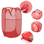 Larpur Popup Mesh Laundry Basket, Collapsible and Portable Clothes Washing Laundry Hamper with Reinforced Carry Handle (Red) - color: Red