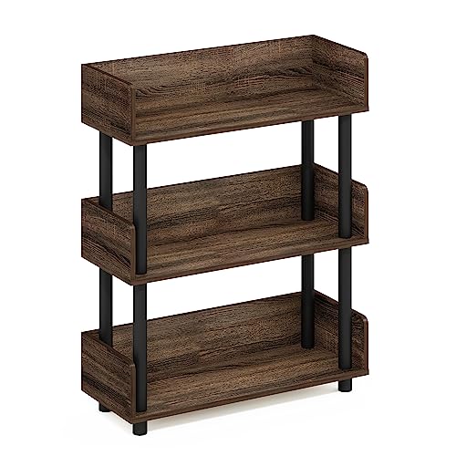 Furinno TURN-N-TUBE Display Shelf, 3-Tier Storage Shelves with Side Panels, Open Shelves Book Shelf with Rounded Corner Top Edges, for Organization and Storage, Living Room, Home Office, Walnut - color: Walnut, size: 3-Tier Display Rack