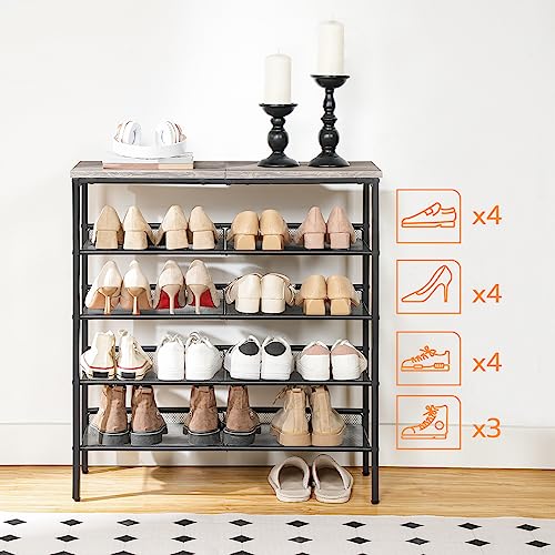 HOOBRO Shoe Rack for Entryway, 5-Tier Shoe Organizer with Adjustable Mesh Shelves, 16-20 Pairs of Shoes, Spacious Floor Mount, Metal, Industrial, Shoe Shelf for Closet, Greige BG12XJ01 - color: Greige + Black, size: 29.5"W x 11.8"D x 31.8"H