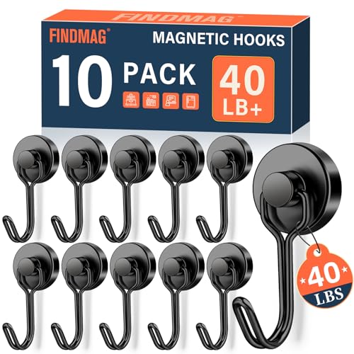 FINDMAG Magnetic Hooks, 40lb+ Black Magnetic Hooks for Classroom, 2026 Cruise Essentials, 10 Pack Strong Magnet Hook Heavy Duty, Neodymium Magnet Hooks for Cruise, Workplace, Home Storage, Kitchen - color: Black, size: 10Pack 40Lbs+