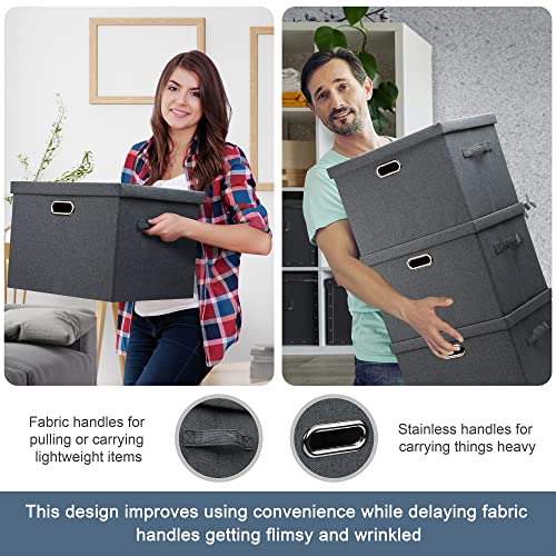 Graciadeco Large 17" 36 Quart Collapsible Stackable Storage Bins with Lids, 5 Packs Dark Gray Foldable Fabric Closet Storage Boxes with Lids Heavy-duty Linen Cube Baskets(17 x 12 x 11) - color: Dark Gray, size: Large -5 Pack