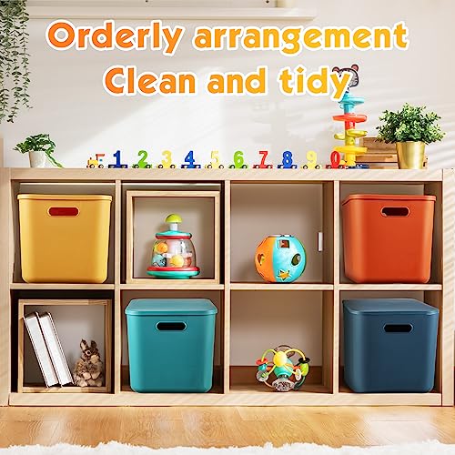 Hoolerry 8 Pieces Colorful Storage Bins with Lid, Plastic Storage Basket Organizing Container Stackable Box with Handle for Shelves Desktop Playroom Office(14.2 x 10.2 x 9.5 Inch,Multi-colored) - color: Multi-colored, size: 14.2 x 10.2 x 9.5 Inch