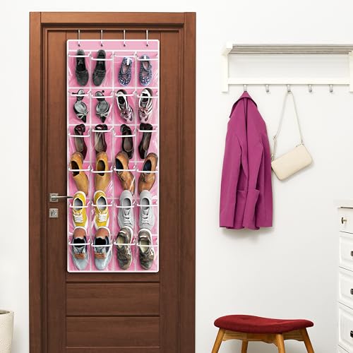 Simple Houseware 24 Pockets Large Clear Pockets Over The Door Hanging Shoe Organizer, Pink (56" x 22.5") - color: Pink, size: Extra Large Pockets