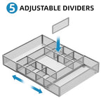 Marbrasse Expandable Desk Drawer Organizer, Mesh Tray with 10 Adjustable Compartments, Desk Organizers for Office Supplies, Makeup & Vanity (Expandable-Silver) - color: Expandable-Silver