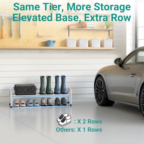 YEASHEIN 1-Tier Expandable Shoe Rack for Closet Floor, Λ-Frame Metal Small Shoe Rack for Entryway, Adjustable Shoe Shelf Organizer, Free Standing Shoe Racks for Front Door Entrance, Garage - White - color: White, size: 1 Tier