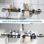 4-Pack Adhesive Shower Caddy with Soap Holder – Rustproof Aluminum Black Shower Shelves & Towel Bar, No Drill Bathroom Organizers and Storage, Anti-Tip Shower Rack for Inside Shower - size: 4-Pack