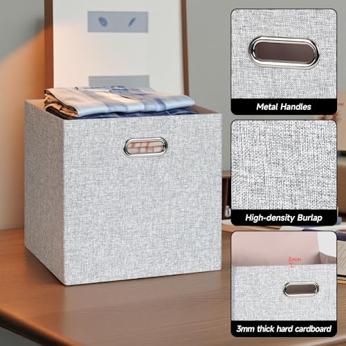 Posprica Collapsible Storage Bins,13×13 Foldable Storage Cube Boxes Fabric Drawer Fabric Storage Bins Vinyl Record Woven Gray, 4 Pack - color: Woven Gray, size: 13×13×13/4pcs
