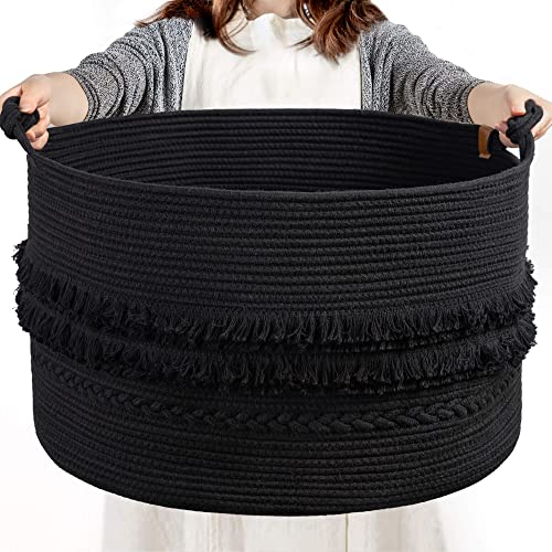 CherryNow 22"x22"x14" Large Blanket Basket, Home Décor for Living Room Bedroom, Boho Decorative Laundry Basket for Clothes, Baby Toy Storage, Black - color: Black, size: 83L (22"W x 14"H)