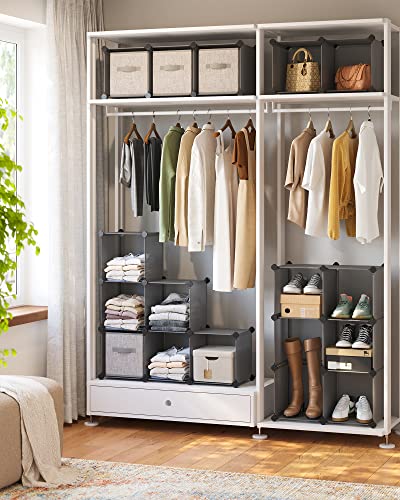 SONGMICS Cube Storage Organizer, Set of 16 Plastic Cubes, Book Shelf, Closet Organizers and Storage, Room Organization, Bedroom Living Room, 12.2 x 48.4 x 48.4 Inches, Gray ULPC442G01 - color: Grey, size: 16 Cubes, style: without doors