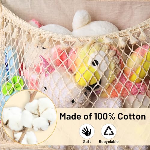 Over The Door Stuffed Animal Storage, Cotton Toy Organizer for Storage Plush Toys,Baby Supplies, Stuffed Animal Holder with 4 Large Pockets, Hanging Door Organizer for Nursery, Bedroom (Tassel) - color: Tassel, size: Normal