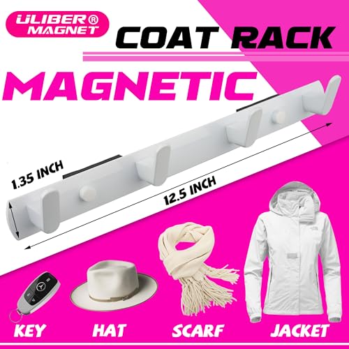 ULIBERMAGNET Magnetic Hooks,Heavy Duty Coat Magnetic Rack,Strong Rubber Magnetic Hanger for Refrigerator,Metal Cabinet,Hanging Coat, Towel, Bag, Backpack(White/4 Hooks) - color: White, size: 4 Hooks Magnetic Rack