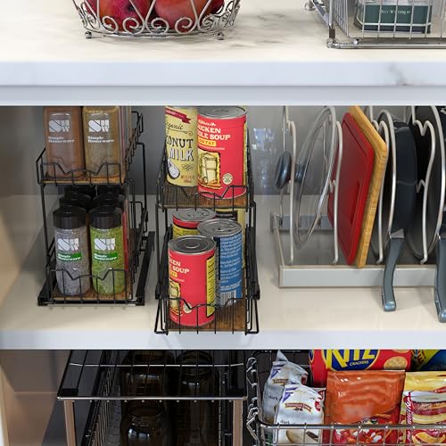 Simple Houseware 2-Tier Spice Rack Slide Out Wire Basket Drawer Organizer, Black - color: Black
