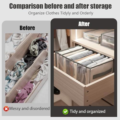 1 Pack Wardrobe Clothes Organizer, Clear Drawer Organizer with 9 Grids Divider for Clothing Jeans, Closet Bedroom Dorm Room, Grey - color: 9 Grids Grey