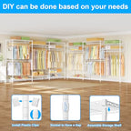 Ulif E13 Max Heavy Duty Clothes Rack（With 4 Hanger Rods & 8 Shelves） Freestanding Clothing Racks for Hanging Clothes，Adjustable Closet，Metal Garment Rack 86" W x16 D x77 H，Max Load 1100LBS，White - color: White, size: E13 Max