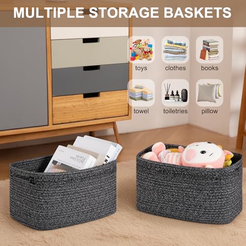 OIASKET Storage Baskets for Organizing, Woven Decorative Baskets for Shelves - Books, Towels, and Clothes, Cotton Rope Toy Storage Bins, 12.7''Lx9''Wx7.8''H, Pack of 4, Black and White - color: Black and White