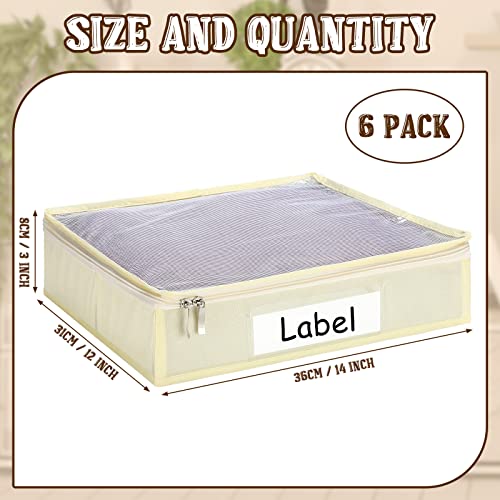 Panelee 6 Pcs 14 x 12 x 3 Inch Sweater Storage Bags Easy Gliding Zippered Sweater Package Organizer Closets Under The Bed Zippered Storage Bags with Label Pocket to Avoid Dust Dirt(Beige) - color: Beige