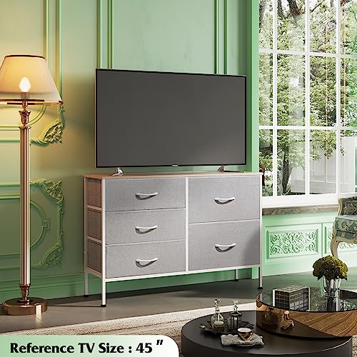 WLIVE Dresser for Bedroom with 5 Drawers, Wide Bedroom Dressers with Drawer Organizers, Chest of Drawers, Fabric Dresser for Living Room, Closet, Hallway, Light Grey - color: Light Grey