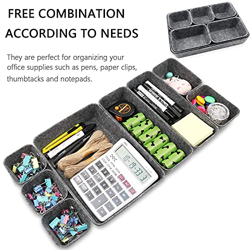 Newthinking Desk Drawer Organiser Trays, 8 Pack Square Organizer Box Stackable Dividers, Save Desk Space Dividers Box for Home Office Cosmetics Storage Boxes (Dark Gray)