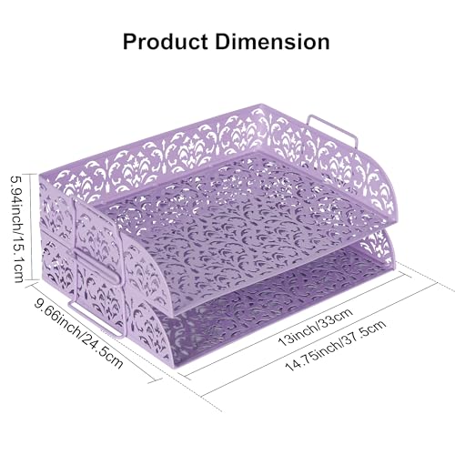 EasyPAG Paper Organizer for Desk 2 Tier Stackable Paper Tray for A4 Legal Size Folders Metal File Storage Desktop Organizer for Home Office School Teacher, Purple - color: Purple