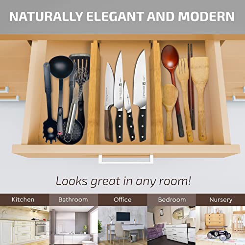 4-Pack Bamboo Drawer Dividers - 2.6 Inches High, Adjustable 12 to 17 Inches Expandable Drawer Organizer Dresser Separator for Clothes, Utensils, Bedroom, Bathroom, Kitchen, Office Storage Organization - color: Bamboo, size: 2.6-Inch High (4-pk)