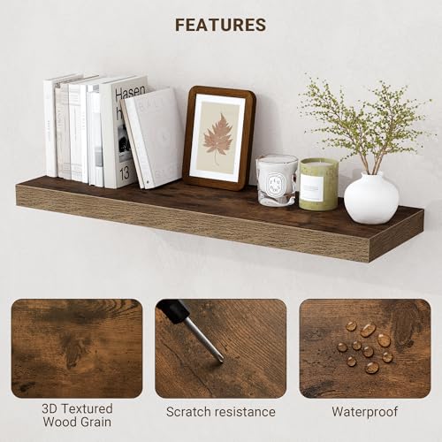 Acovy 32 Inch Floating Shelves, 3D Textured Wood Grain, 32"x9.25"x1.5" Inch Deep Floating Shelves for Wall, Wooden Shelves for Bathroom, Bedroom, Living Room, Brown, 2 Pieces - color: Brown, size: 32"x9.25"-2pcs