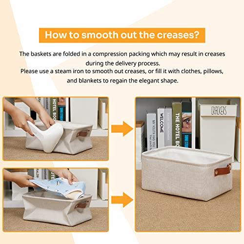 DULLEMELO Small Storage Basket for Shelves, Small Fabric Collapsible Rectangular Storage Bin for Shelves, Closets, Nursery, Home, Office, Empty Gift Basket (Beige) - color: Beige, size: Small-11.8"x7.9"x5.1"