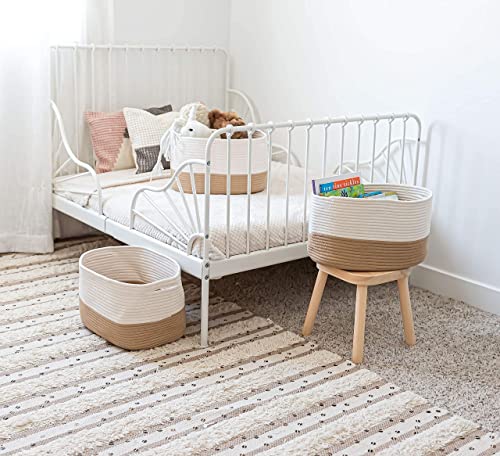 OrganiHaus Rope Baskets for Shelves - Set of 3 Woven Storage Baskets for Organizing, Closet & Toy Storage - Honey/Off-White - 15x9x10 - color: Honey / Off-White