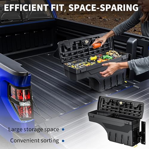 oEdRo Truck Bed Storage Tool Box Fits 2015-2026 Ford F150 Passenger Side, 180 Degree Rotation Rear Tool Boxs with Lockable Lid & Password Padlock, Black Waterproof Wheel Well Storage - size: Passenger Side