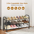 3-Tier Expandable Shoe Rack for Closet，Adjustable Shoe Rack，Black Metal Free Standing Shoe Rack for Entryway Closet Doorway - color: 3 Layers and 2 Tubes