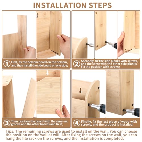 Suzile Wall Mounted File Holder Wood Magazine Holder Wall Hanging File Organizer for Office Mail Magazine Letter Paper Folder Organization (Wood Color)