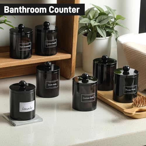 2 Pack Acrylic Qtip Holder Dispenser for Cotton Swabs, Balls, Pads, Floss Picks- Clear Plastic Canister Apothecary Jar Set, Bathroom Essentials Accessories Decor Vanity Makeup Storage Organizer -Black - color: Black, size: 2 Pack