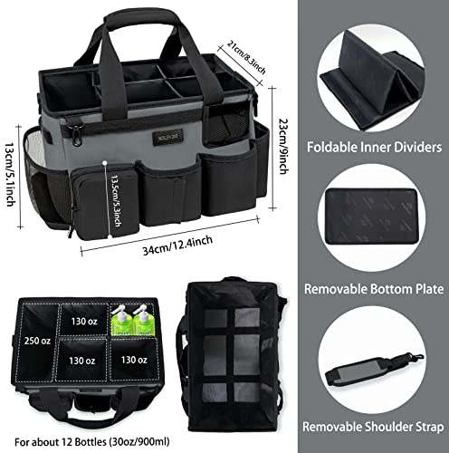 Wearable Cleaning Caddy Bag,Cleaning Supply Tote for Cleaning Supplies, Cleaning Organizer with Adjustable Shoulder and Waist Straps for Cleaners & Housekeepers (Grey, Large) - color: Black-Grey, size: Large