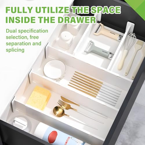 5 Pack Drawer Dividers 3.2" High Slim Organizers Expandable 10.8-17.9" Adjustable Separators for Shallow Drawers Kitchen Utensils Baby Clothes Underwear Storage-White - size: Short