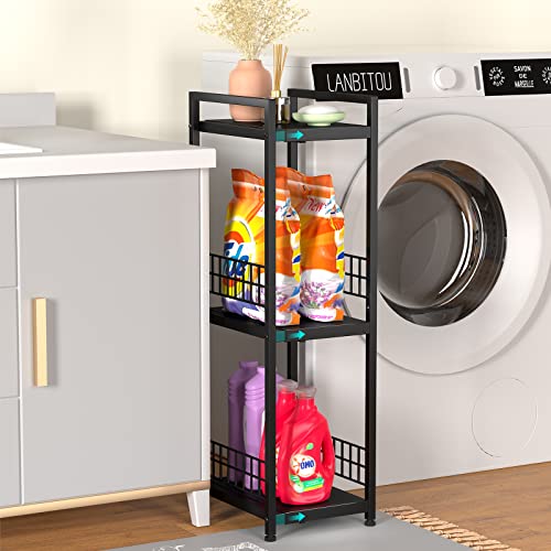 DAOUTIME 3-Tier Metal Shelving Unit, Expandable, Free-Standing, Narrow, Open Floor Shelves, Ideal for Bathroom, Kitchen, Laundry, Storage, Organization - color: Black, size: 3-tier