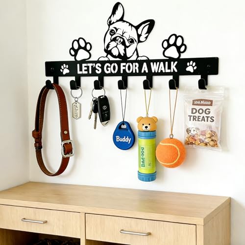 French Bulldog Leash Holder for Wall, Entryway Key Rack, Wall Key Holder & Key Hanger, Black Dog Leash Hooks for Front Door, French Bulldog Decor Accessories Gift, Dog Storage - color: French Bulldog