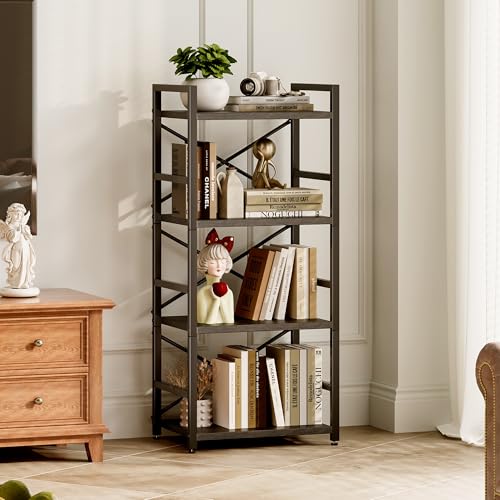 Homeiju Black Bookshelf, 4 Tier Small Bookcase, Black Metal Small Bookcase, Book Shelf Organization and Storage for Living Room, Bedroom, and Home Office - color: Black, size: 4 Tier
