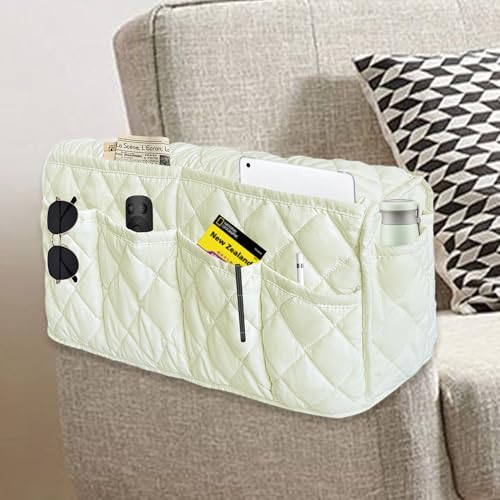 MEHIDFY Armchair Caddy, Waterproof Sofa Armrest Organizer, Non Slip Recliner Organizer, Remote Holder for Recline, Recliner Caddy with 14 Pockets Storage for TV Remote, Phone, Magazine (White) - color: White