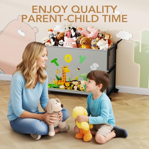 BBLIKE Toy Box for Kids - 200L Extra Large Toy Chest Storage with Wheels for Boys and Girls, Toy Organizer Bin for Stuffed Animals, Toy Basket for Bedroom, Nursery, Living Room, Playroom, Gray - color: Grey