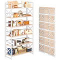 4NM Extra Wide 6 Tiers No Assembly Book Shelves, 61.8" H Folding Bookshelf Bookcase Open Industrial Foldable Shelves for Bedroom, Living Room, Home Office - Natural White - color: Natural White, size: Wide XX 6-Tier