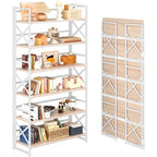 4NM Extra Wide 6 Tiers No Assembly Book Shelves, 61.8" H Folding Bookshelf Bookcase Open Industrial Foldable Shelves for Bedroom, Living Room, Home Office - Natural White - color: Natural White, size: Wide XX 6-Tier